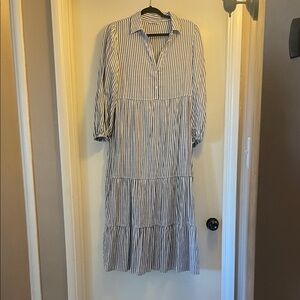 Max Studio Navy and White Striped Long Sleeve Dress